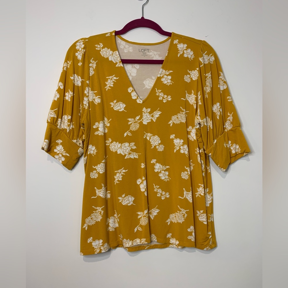 LOFT Outlet Gold & White Floral Top